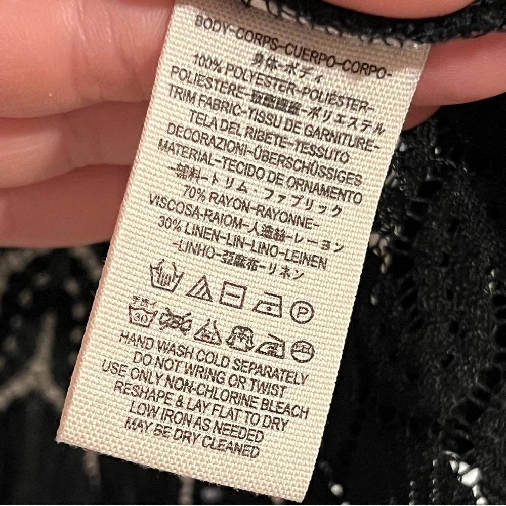 #176 FREE PEOPLE FIRE ISLAND BLACK CROCHET KNIT SCALLOP HEM BLOUSE SIZE LARGE